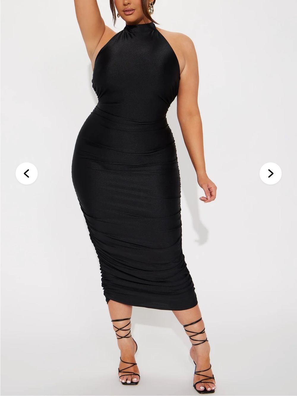 Fashion Nova Black Halter Ruched Midi Dress